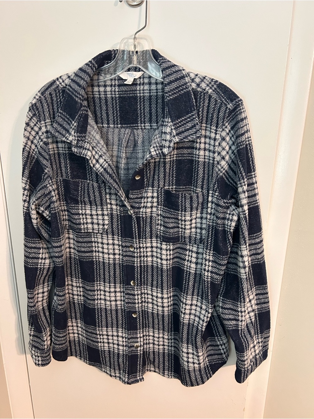 Time and Tru Black & White Plaid Button-Up Jacket